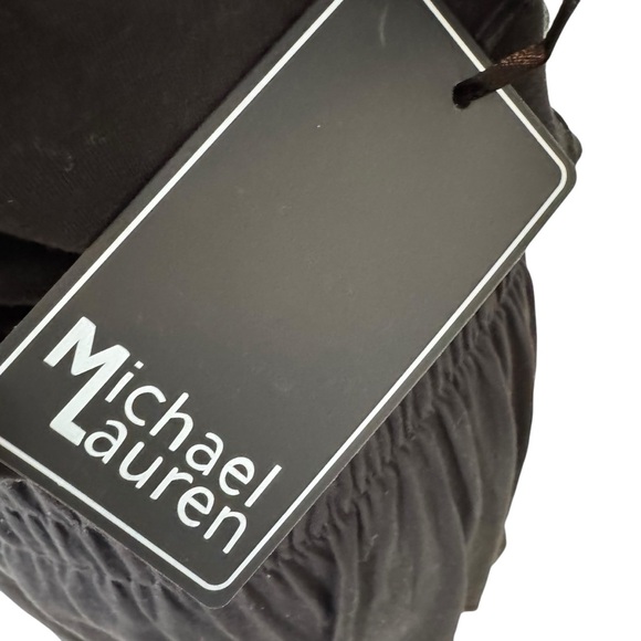 NWT Michael Lauren Tie Shoulder Smocked Waist Knit Mini Dress Black Size L - Picture 5 of 8